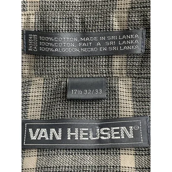 Van Heusen Mens Top Button Up Long Sleeve Gray Plaid Dress Shirt Size 17.5 32/33 - Picture 13 of 14